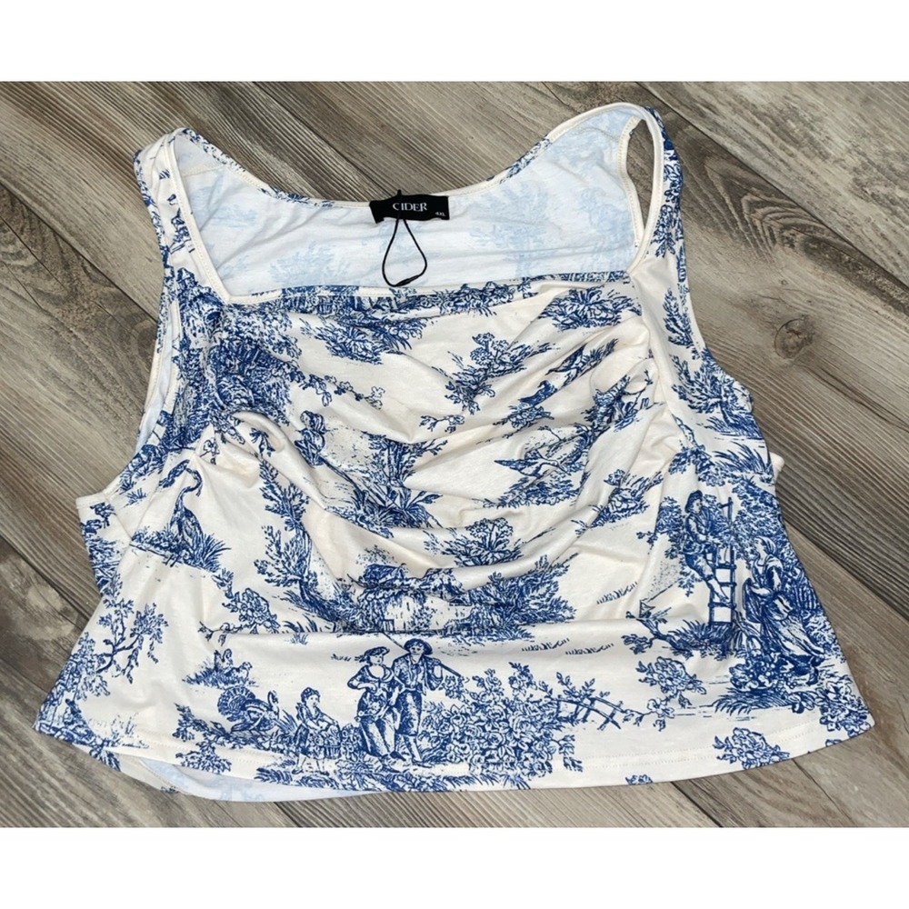 Toile de‎ Jouy Print Tank Top Blouse Size 4XL